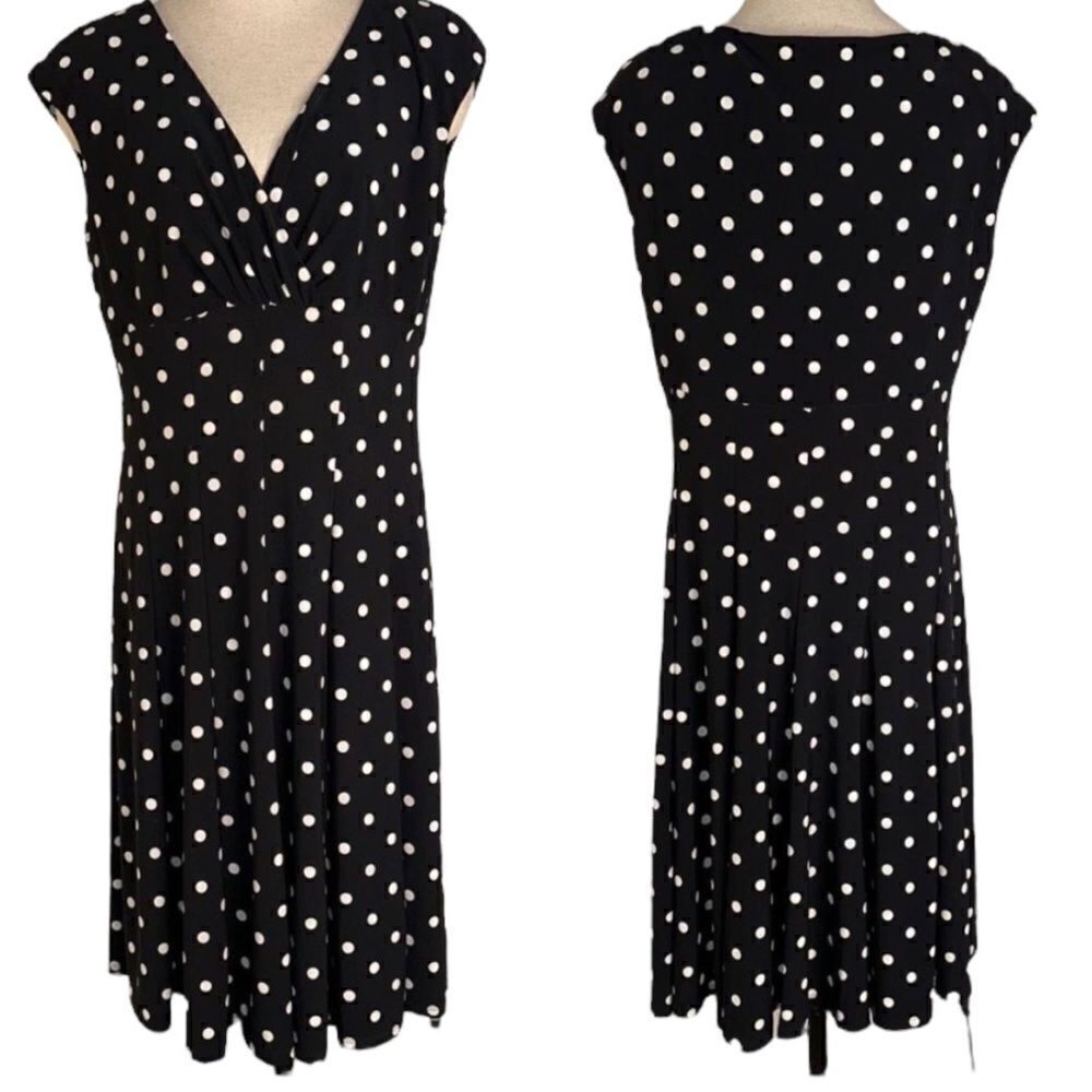 Vintage 90s Lauren Ralph Lauren Polka Dot Dress Fit n Flare Empire Waist Size 10